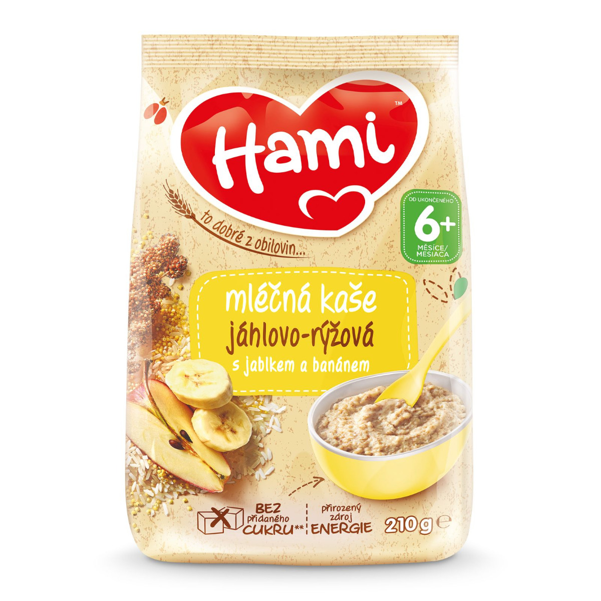 Hami Mléčná kaše jáhlovo-rýžová s jablkem a banánem 210 g Hami
