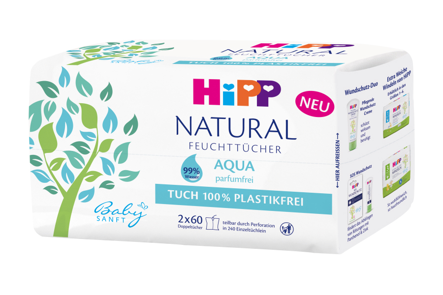 Hipp BabySanft Čisticí vlhčené ubrousky AQUA NATURAL 2x60 ks Hipp