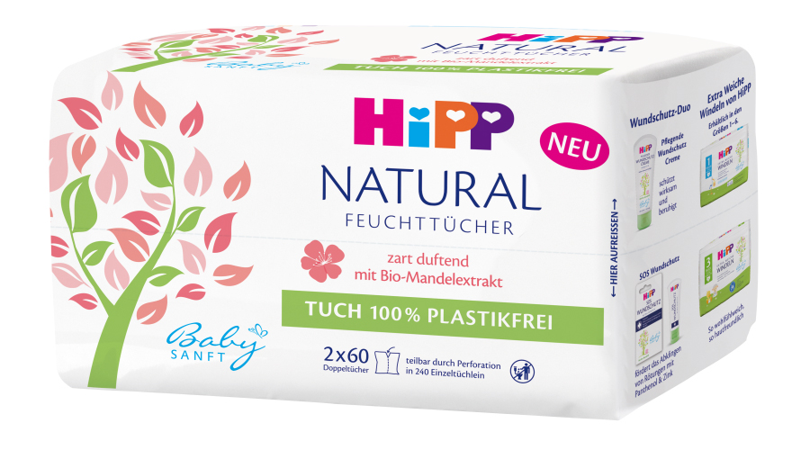 Hipp BabySanft Čisticí vlhčené ubrousky NATURAL SENSITIVE 2x60 ks Hipp