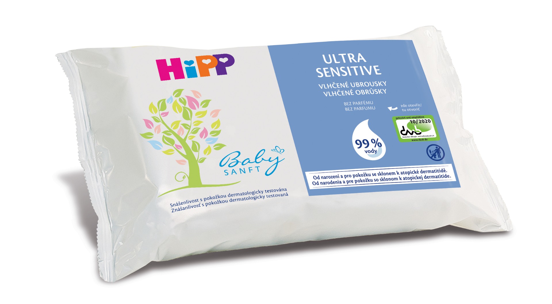 Hipp BabySanft Čisticí vlhčené ubrousky ULTRA SENSITIVE bez parfému 52 ks Hipp