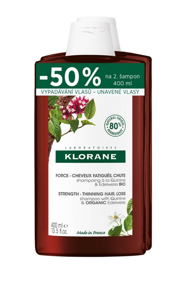 KLORANE Šampon při vypadání vlasů s chininem a BIO protěží alpskou duopack 2x400 ml KLORANE