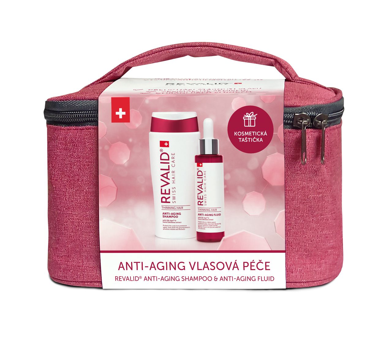 Revalid Anti-Aging vlasová péče dárková sada + kosmetická taštička Revalid