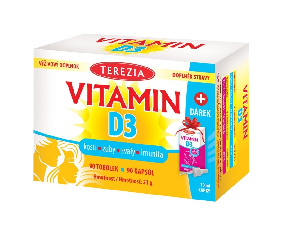 Terezia Vitamín D3 1000 IU 90 tobolek + Vitamin D3 400 IU 10 ml Terezia