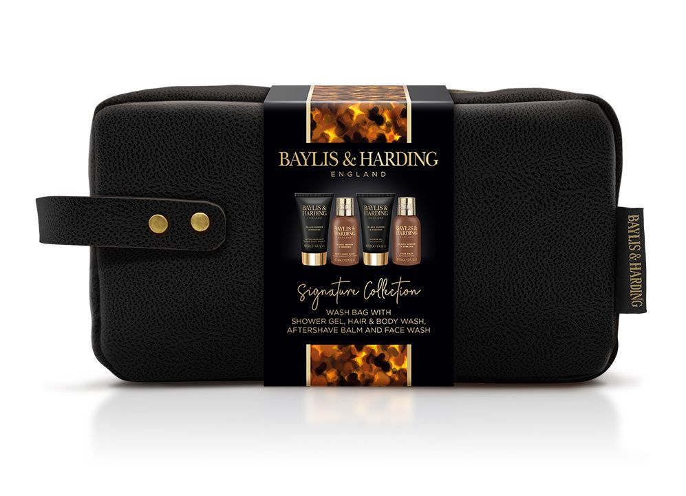 Baylis & Harding Sada péče o tělo pro muže v toaletní taštičce Black Pepper & Ginseng 4 ks Baylis & Harding