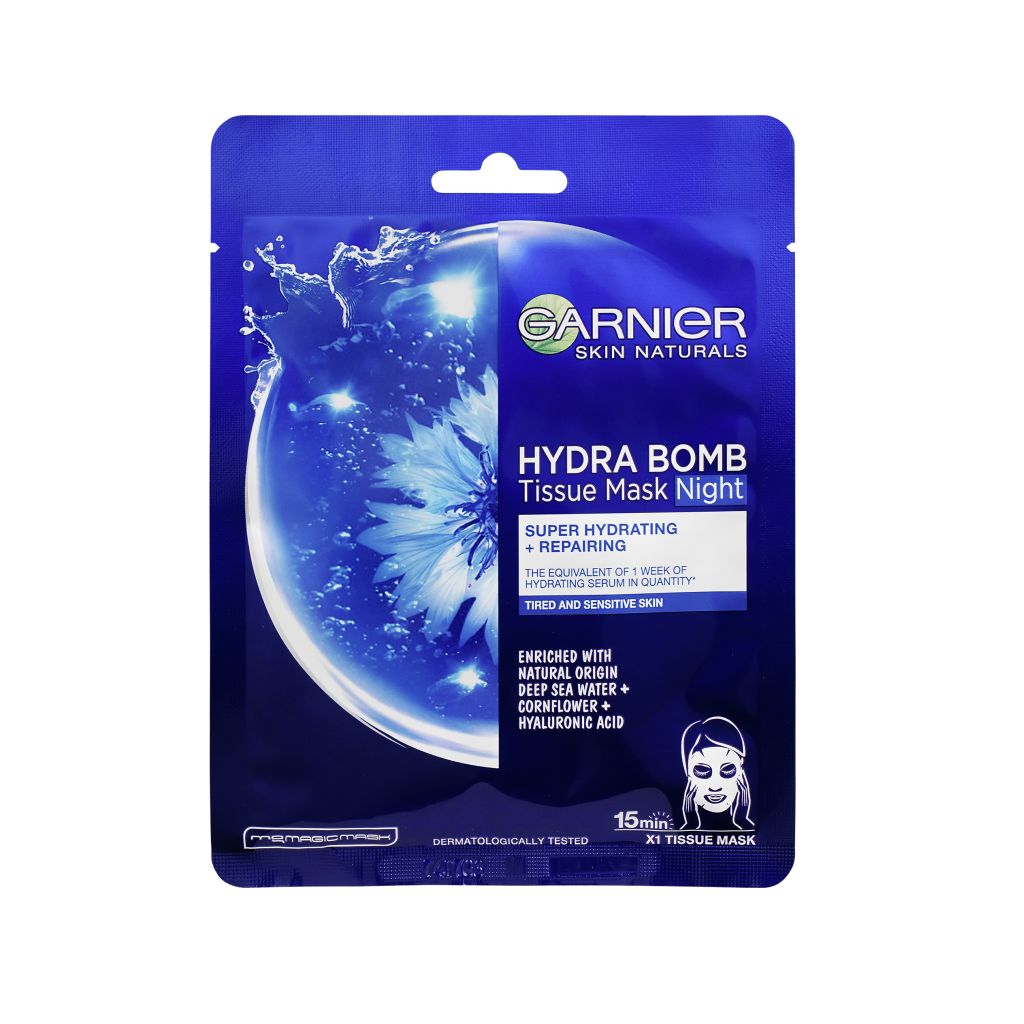 Garnier Skin Naturals Hydra Bomb superhydratační a regenerační noční textilní maska 28 g Garnier