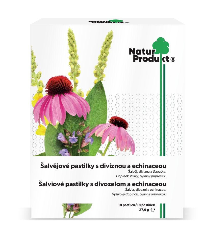 Naturprodukt Šalvějové pastilky s diviznou a echinaceou 18 pastilek Naturprodukt