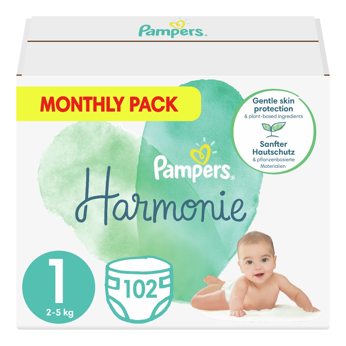 Pampers Harmonie vel. 1 2–5 kg dětské pleny 102 ks Pampers