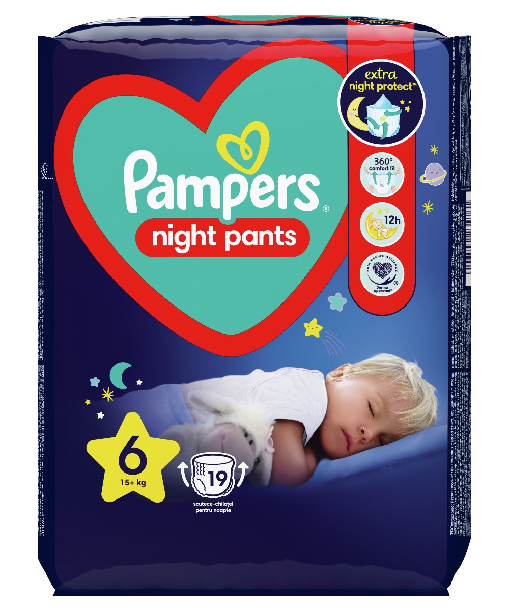 Pampers Night Pants vel. 6 15 kg+ dětské plenkové kalhotky 19 ks Pampers