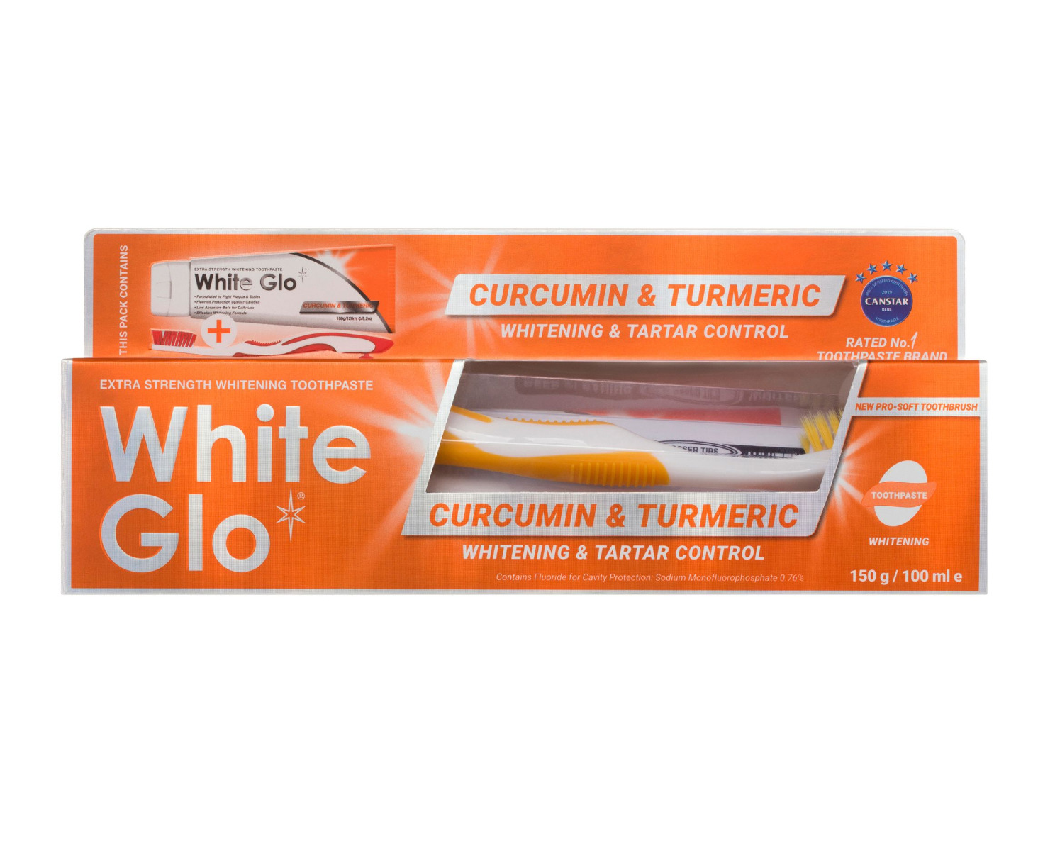 White Glo Bělicí zubní pasta s kurkumou 100 ml + kartáček White Glo
