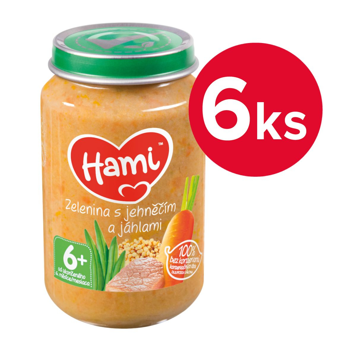 Hami Zelenina s jehněčím a jáhlami 6m+ 6x200 g Hami
