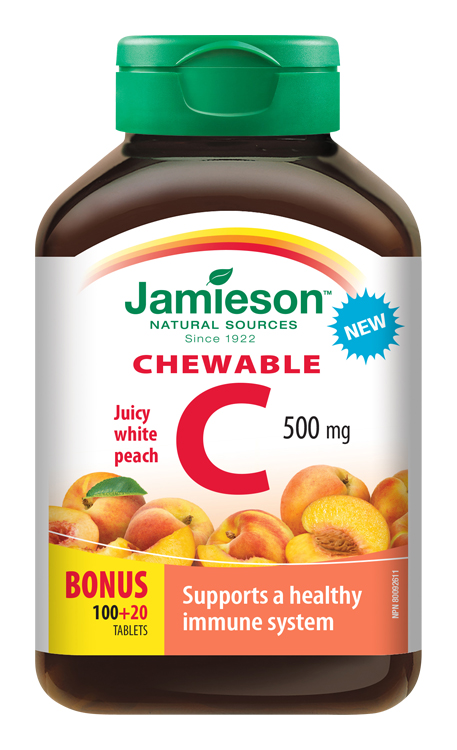 Jamieson Vitamín C 500 mg příchuť broskev 120 cucacích tablet Jamieson