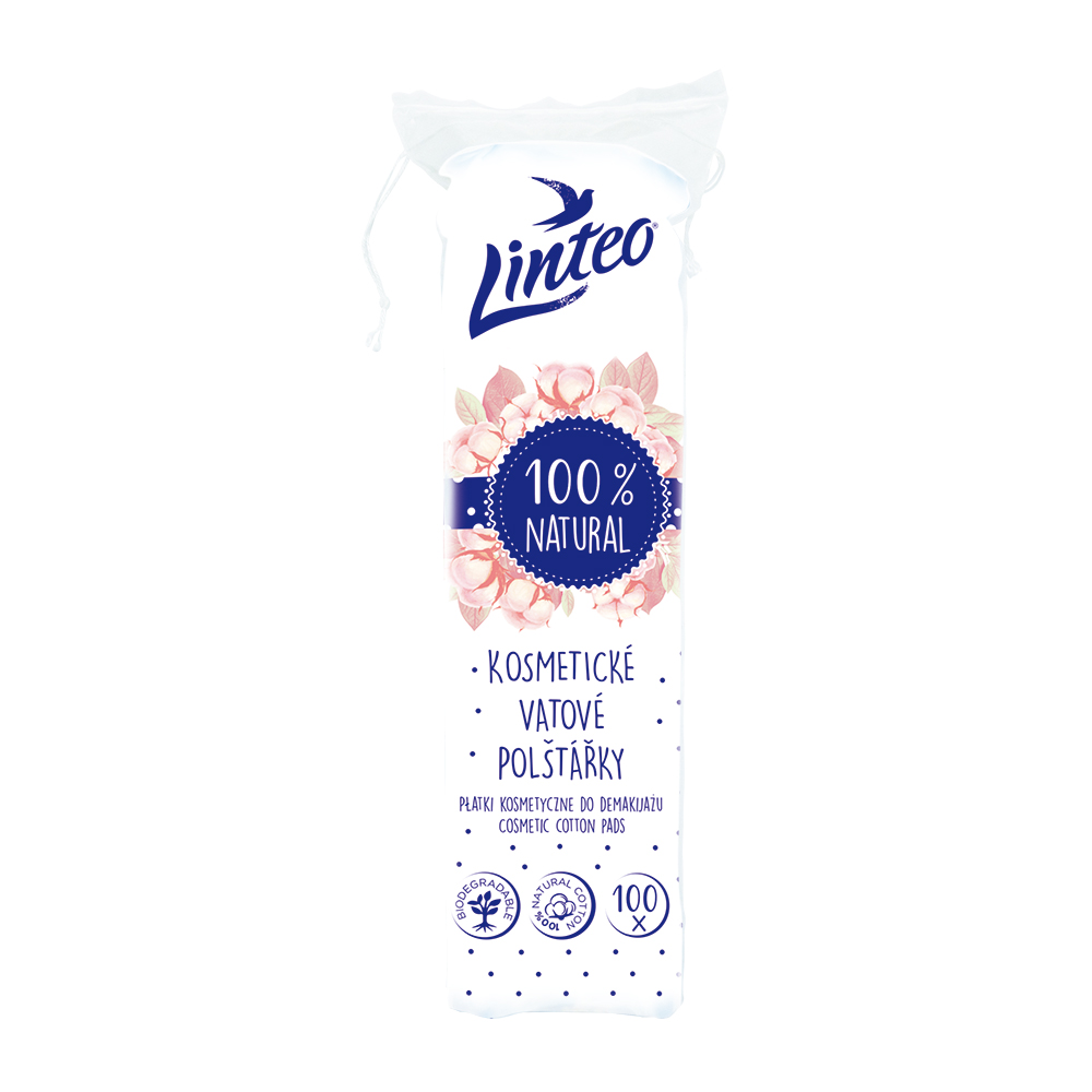 Linteo 100% NATURAL vatové polštářky odličovací 100 ks Linteo