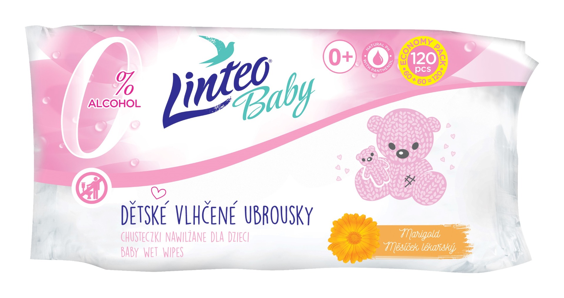 Linteo Baby Vlhčené ubrousky s měsíčkem lékařským 120 ks Linteo