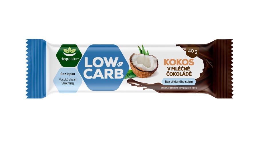 Topnatur Low Carb Tyčinka Kokos v mléčné čokoládě 40 g Topnatur