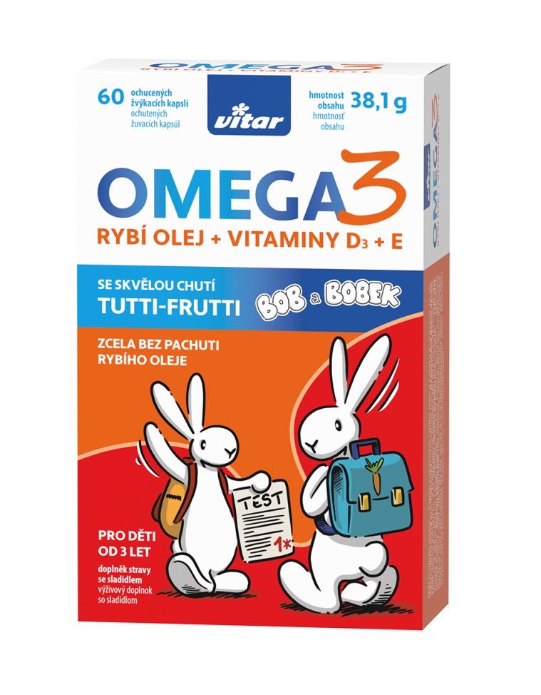 Vitar Kids Omega 3 + Vitaminy D3 + E 60 kapslí Vitar