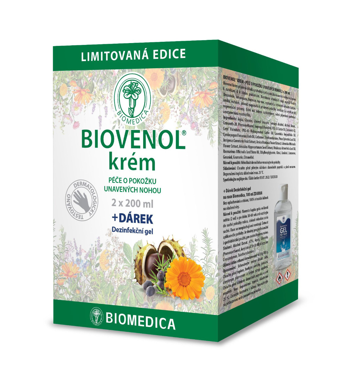 Biomedica BIOVENOL Limitovaná edice krém 2 x 200 ml + Dezinfekční gel na ruce 100 ml Biomedica
