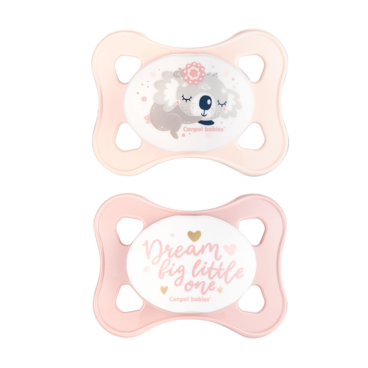 Canpol babies Set symetrických silikonových MINI dudlíků 0-2m SLEEPY KOALA 2 ks růžový Canpol babies