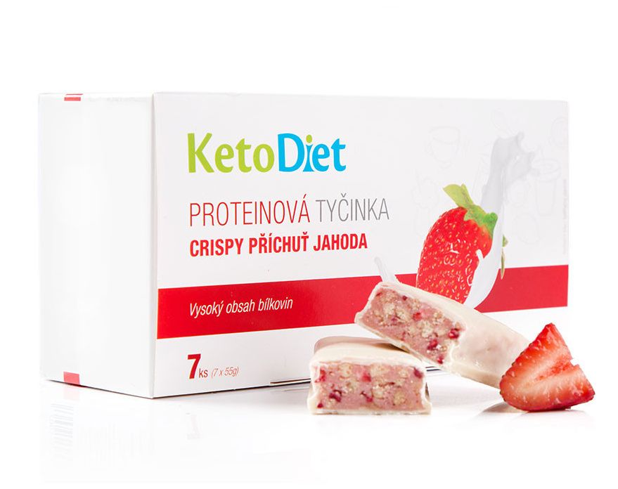 KetoDiet Proteinové tyčinky Crispy příchuť jahoda 7 ks KetoDiet