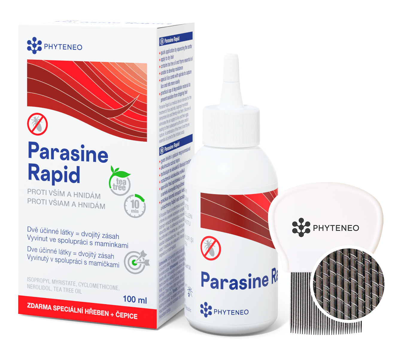 Phyteneo Parasine Rapid 100 ml + speciální hřeben + čepice Phyteneo