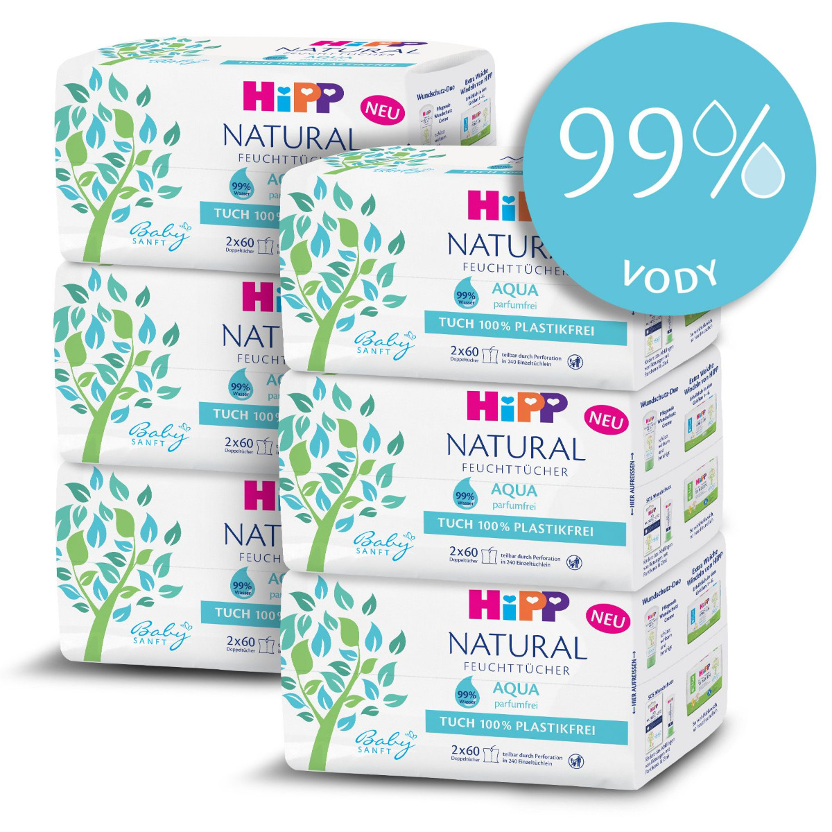 Hipp Babysanft Čisticí vlhčené ubrousky Aqua Natural 6x2x60 ks Hipp