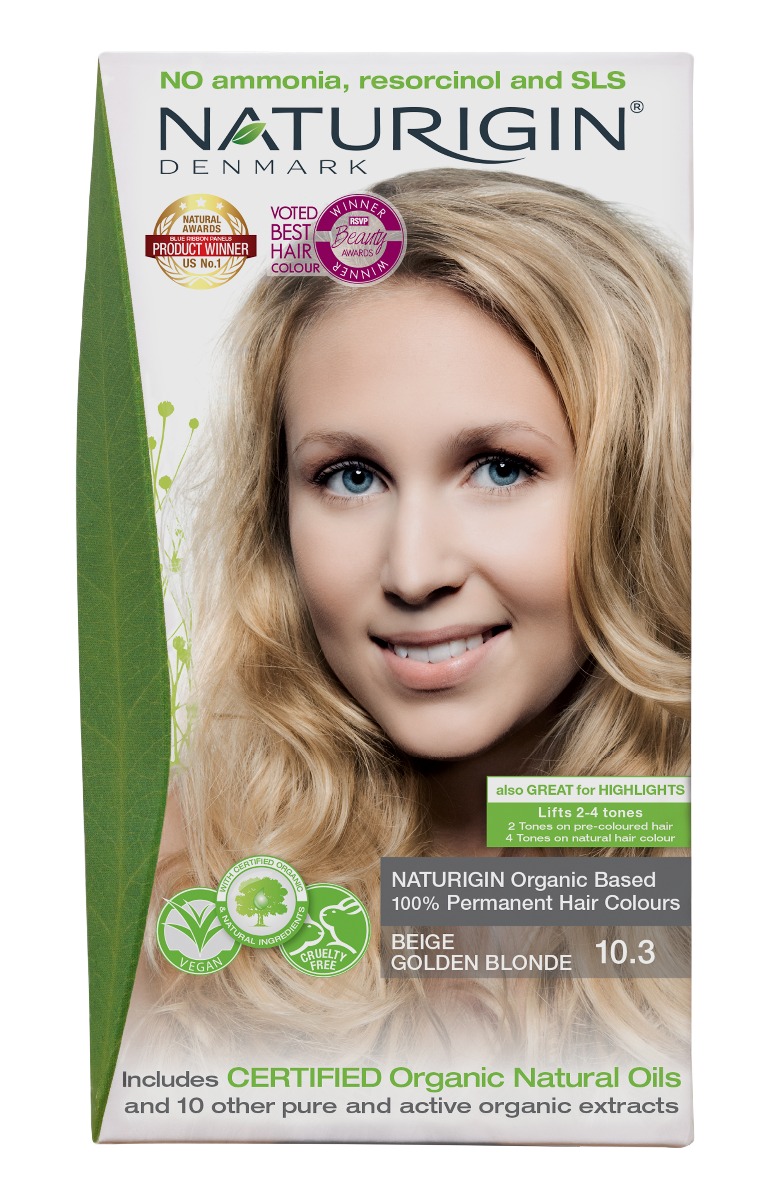 NATURIGIN Organic Based 100% Permanent Hair Colours Beige Golden Blonde 10.3 barva na vlasy 115 ml NATURIGIN