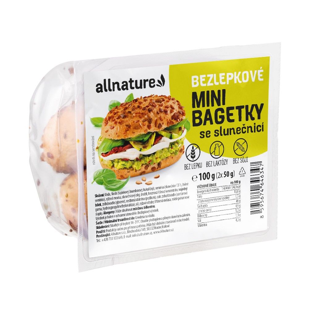 Allnature Bezlepkové mini bagetky se slunečnicí 2x50 g Allnature