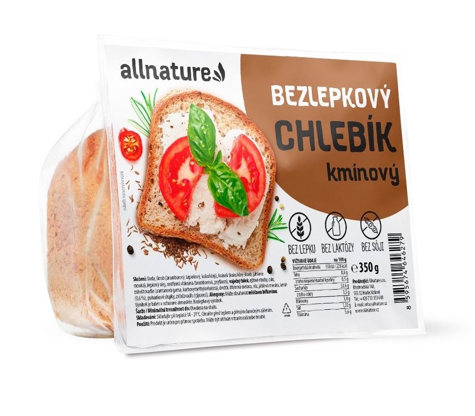 Allnature Bezlepkový chlebík kmínový 350 g Allnature