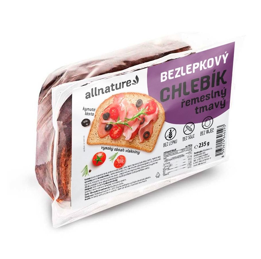 Allnature Bezlepkový chlebík řemeslný tmavý 235 g Allnature