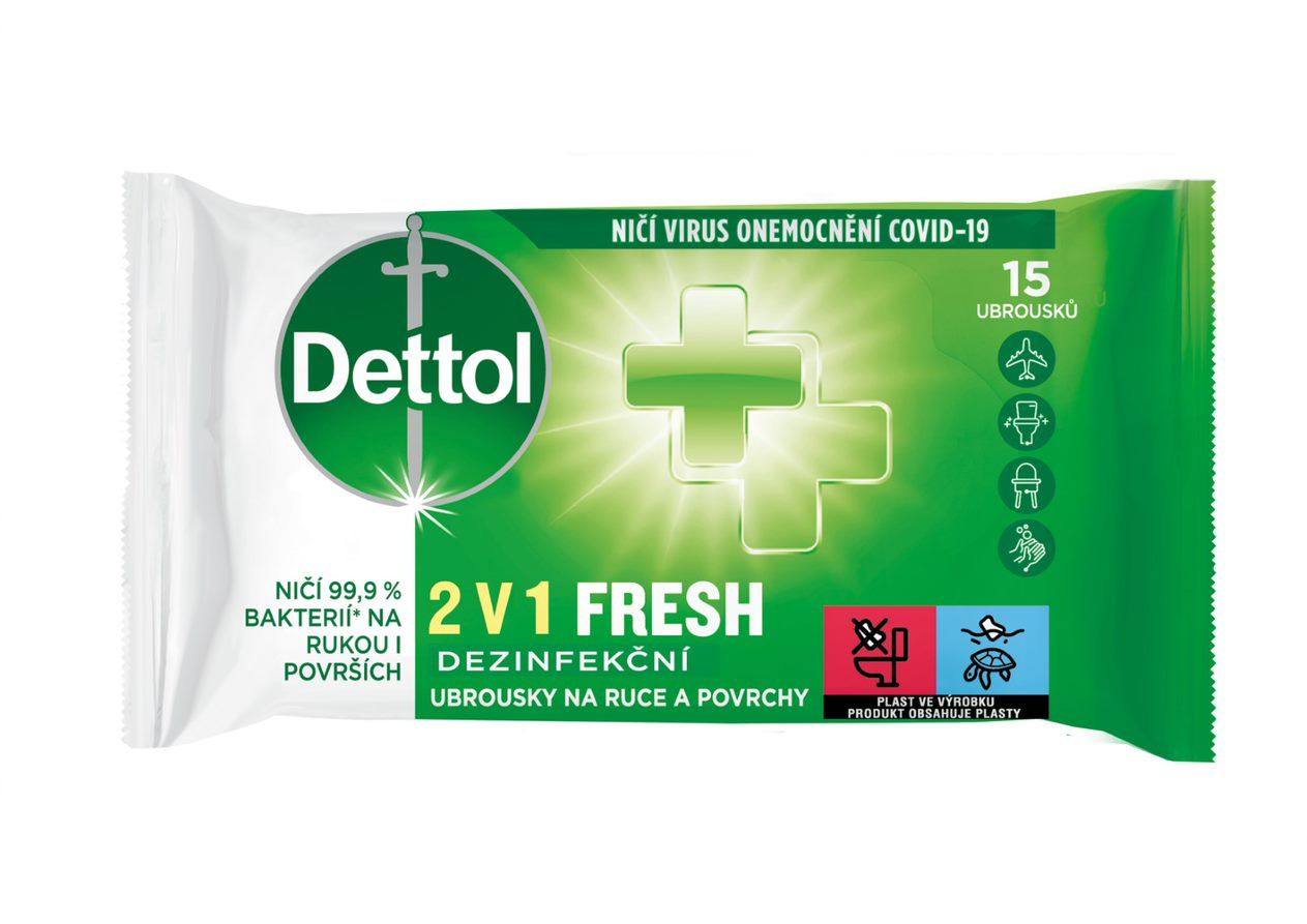 Dettol Dezinfekční ubrousky 2v1 na ruce a povrchy 15 ks Dettol