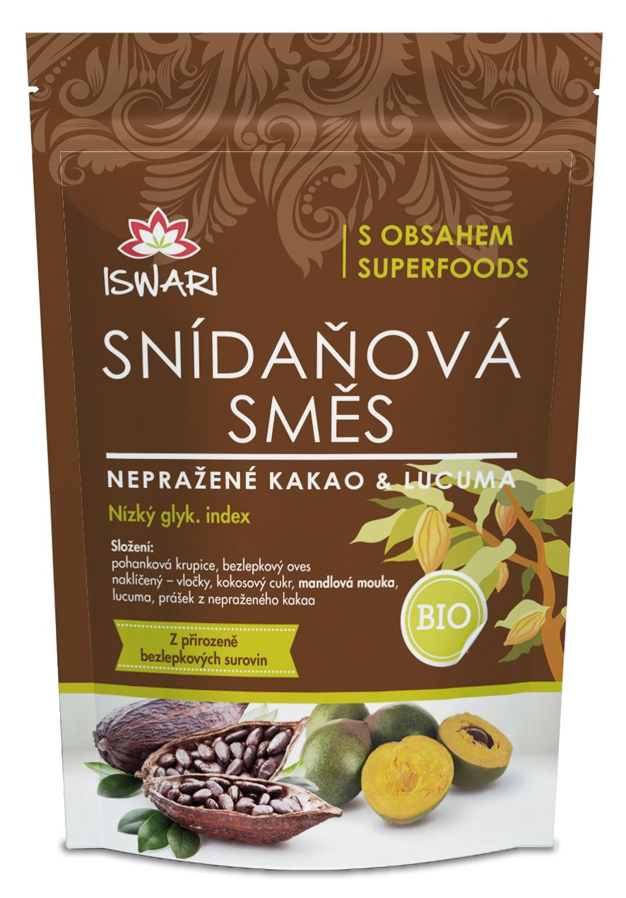 Iswari BIO Snídaňová směs nepražené kakao-lucuma 300 g Iswari