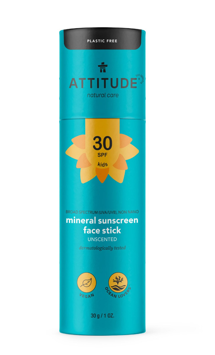 ATTITUDE Dětská 100% minerální ochranná tyčinka na obličej a rty bez vůně SPF30 30 g ATTITUDE