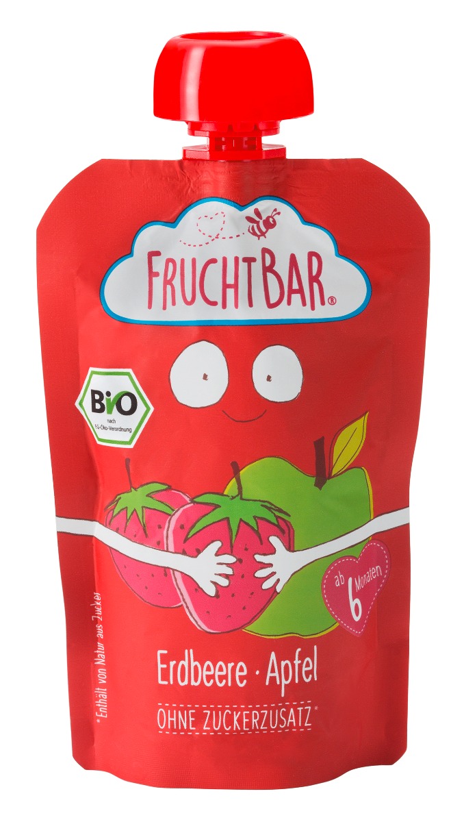 FruchtBar BIO Ovocná kapsička s jablkem a jahodou 100 g FruchtBar