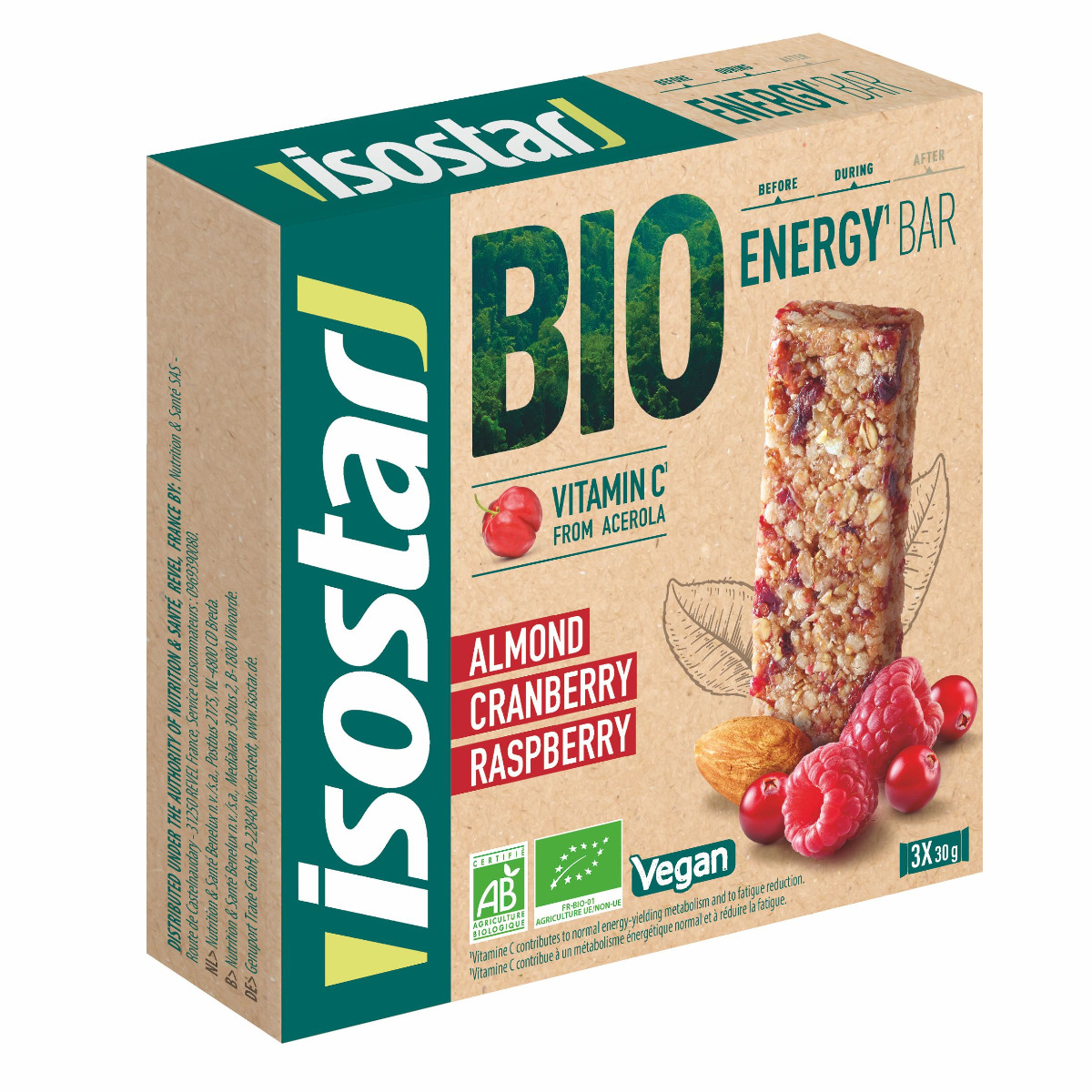 Isostar BIO Energy Bar Tyčinka Maliny/Brusinky 3x30 g Isostar