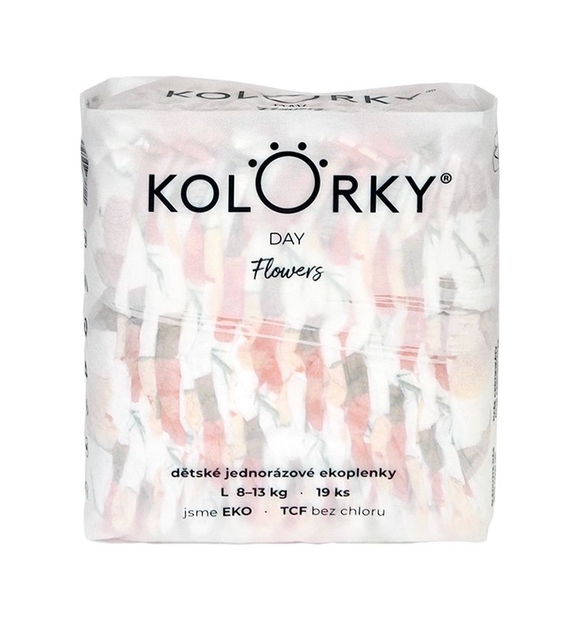 KOLORKY DAY Jednorázové eko plenky vel. L 8-13 kg 19 ks květy KOLORKY