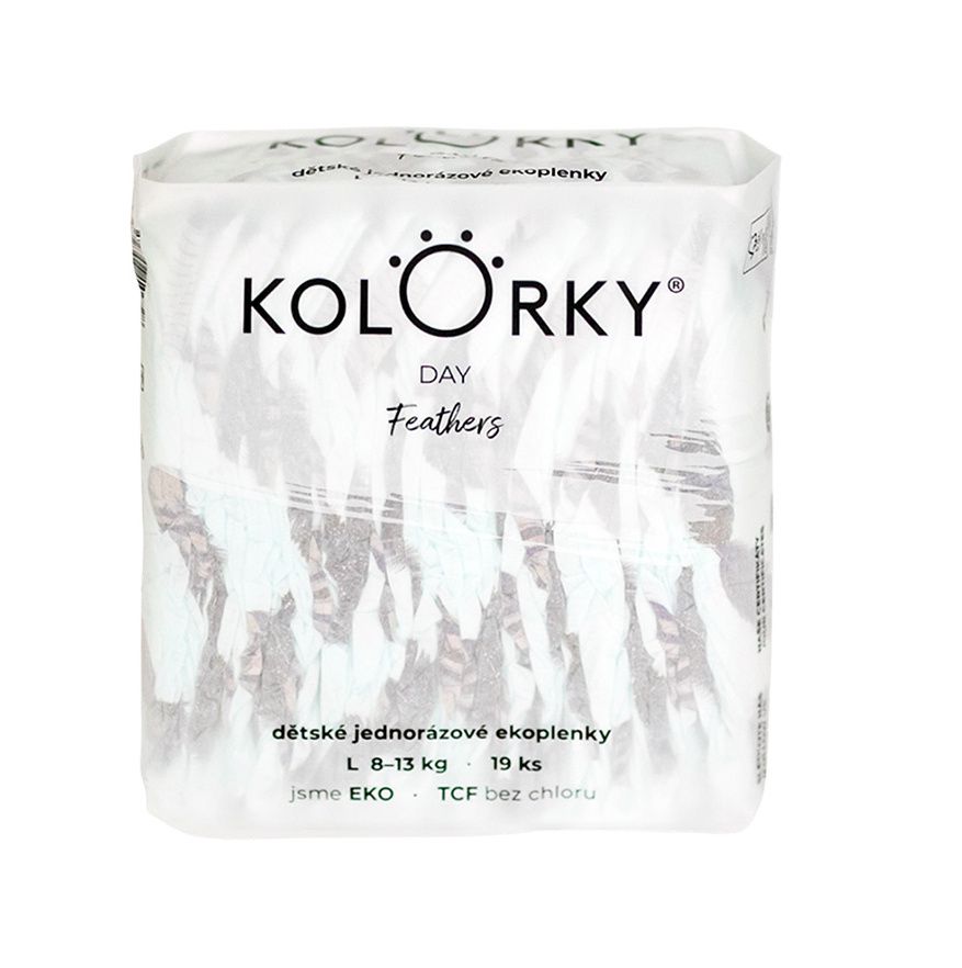 KOLORKY DAY Jednorázové eko plenky vel. L 8-13 kg 19 ks peří KOLORKY