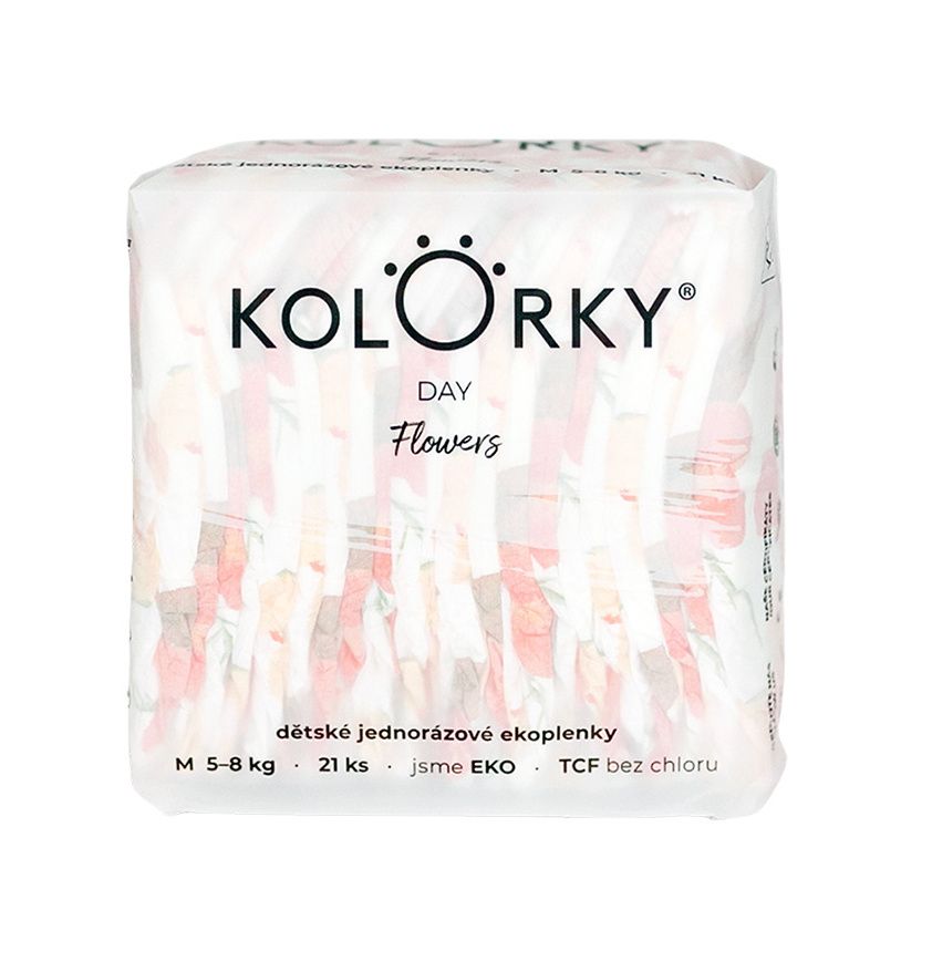 KOLORKY DAY Jednorázové eko plenky vel. M 5-8 kg 21 ks květy KOLORKY