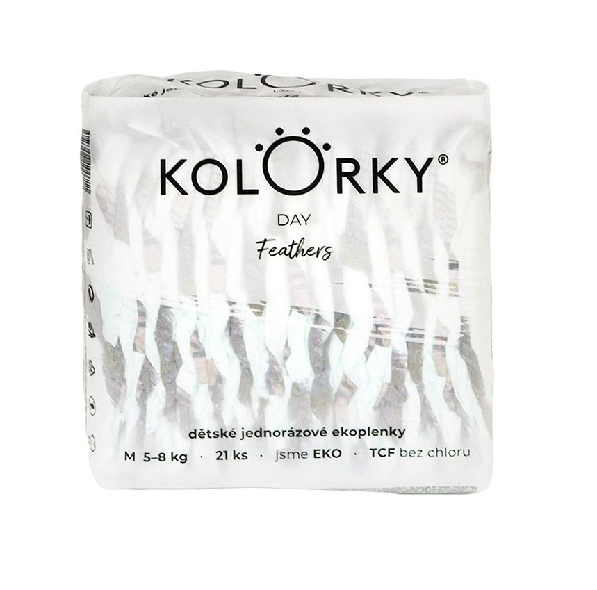 KOLORKY DAY Jednorázové eko plenky vel. M 5-8 kg 21 ks peří KOLORKY