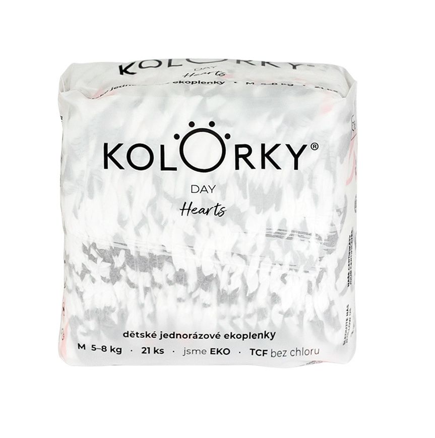 KOLORKY DAY Jednorázové eko plenky vel. M 5-8 kg 21 ks srdce KOLORKY