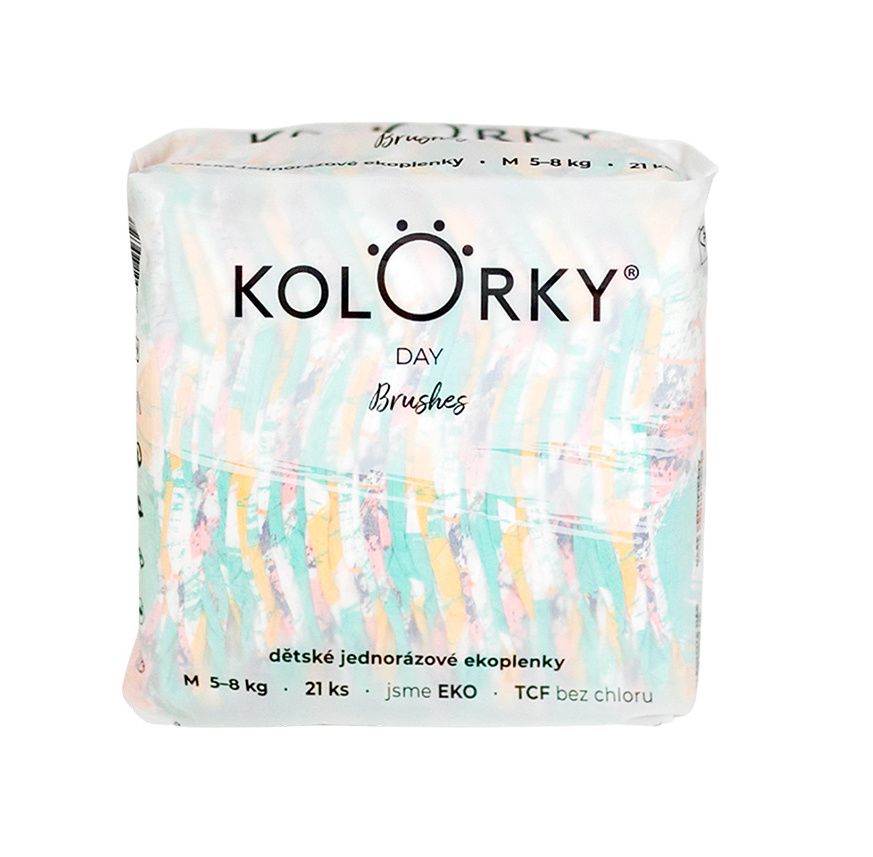 KOLORKY DAY Jednorázové eko plenky vel. M 5-8 kg 21 ks štětce KOLORKY