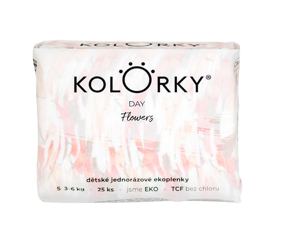 KOLORKY DAY Jednorázové eko plenky vel. S 3-6 kg 25 ks květy KOLORKY