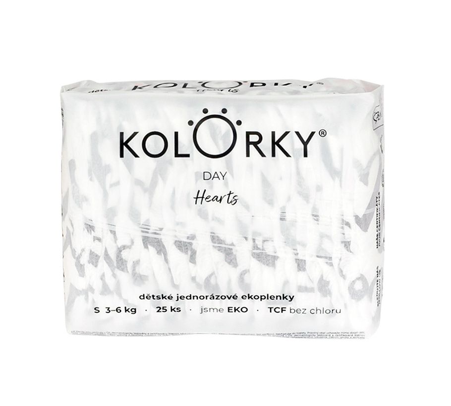 KOLORKY DAY Jednorázové eko plenky vel. S 3-6 kg 25 ks srdce KOLORKY