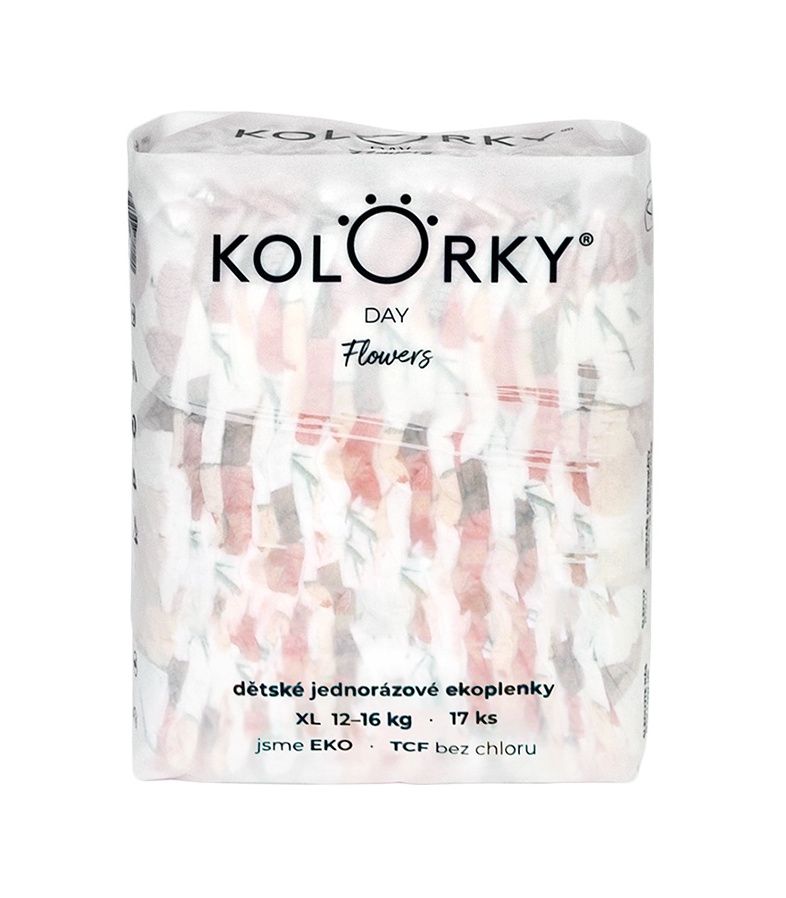 KOLORKY DAY Jednorázové eko plenky vel. XL 12-16 kg 17 ks květy KOLORKY