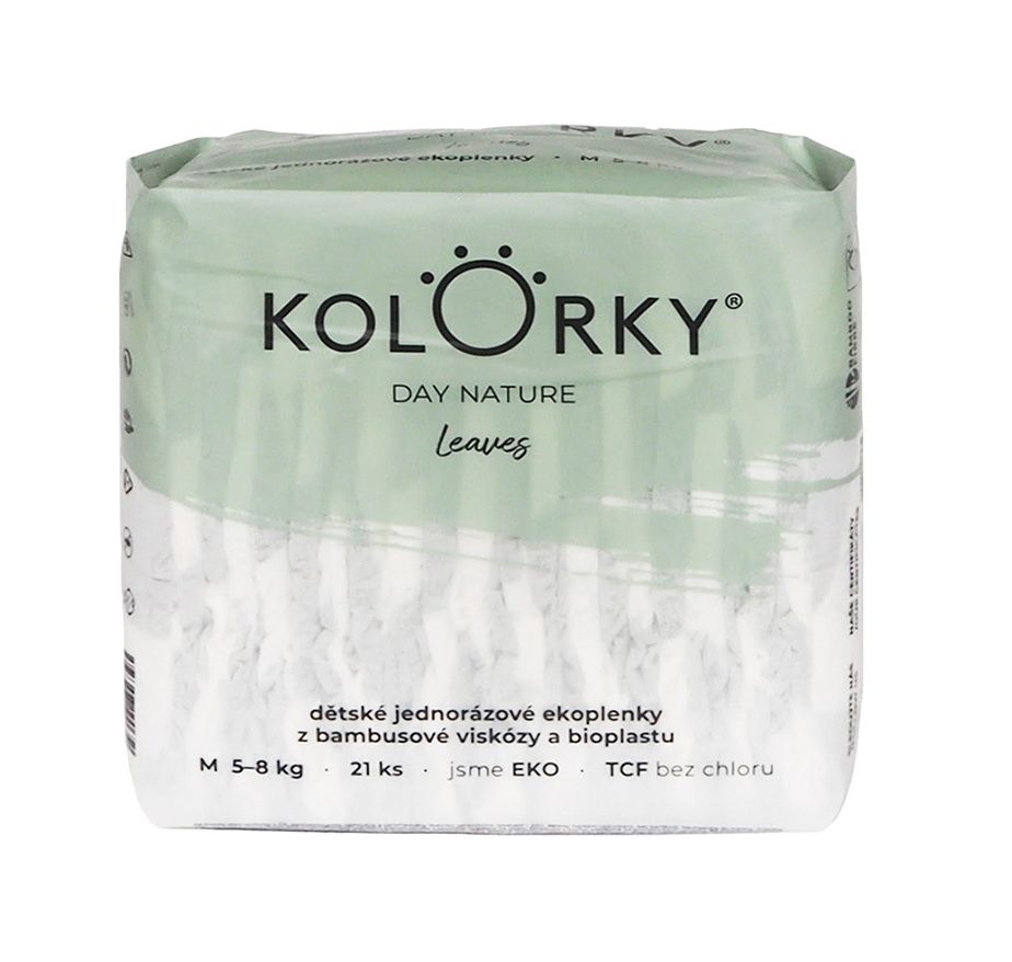 KOLORKY DAY NATURE Jednorázové eko plenky vel. M 5-8 kg 21 ks listy KOLORKY