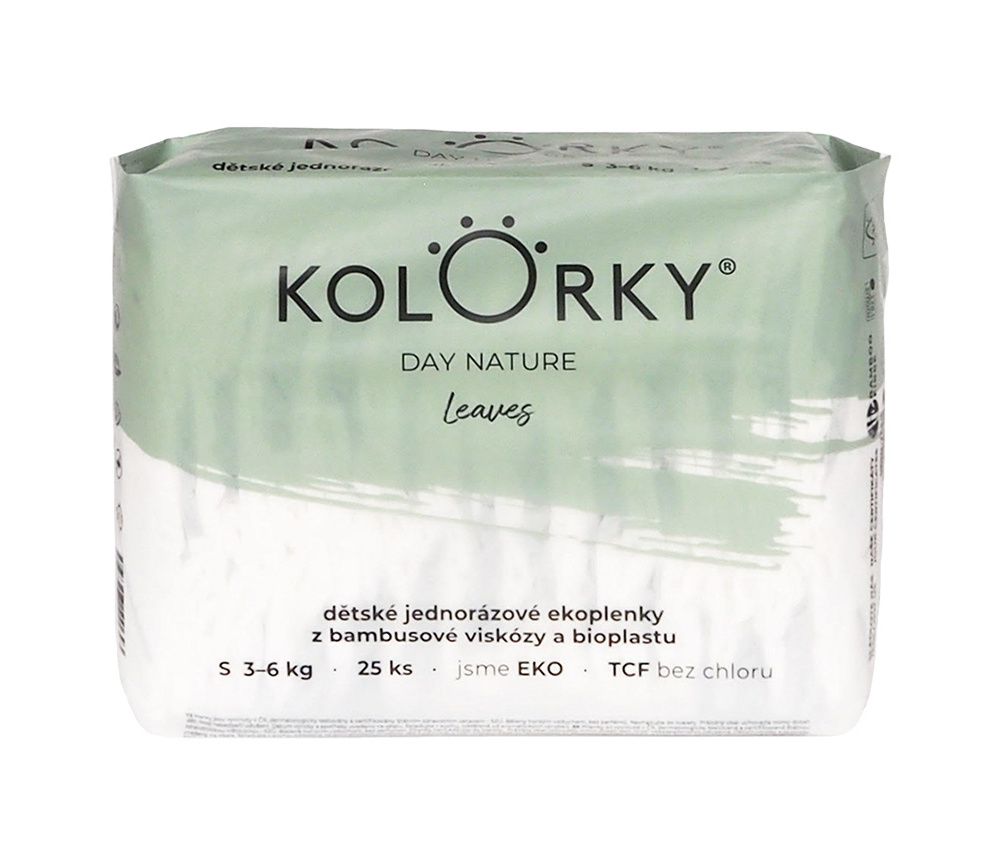 KOLORKY DAY NATURE Jednorázové eko plenky vel. S 3-6 kg 25 ks listy KOLORKY