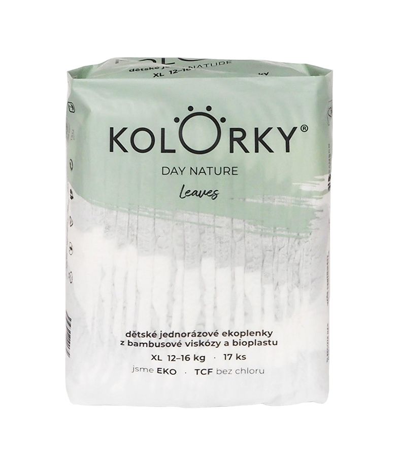 KOLORKY DAY NATURE Jednorázové eko plenky vel. XL 12-16 kg 17 ks listy KOLORKY