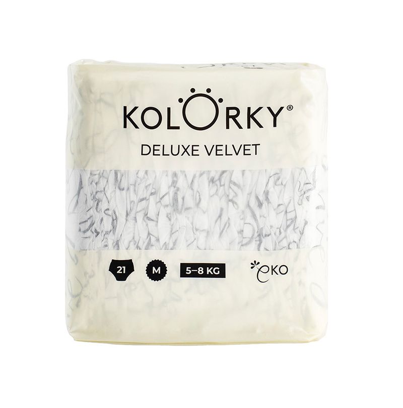 KOLORKY DELUXE VELVET Jednorázové eko plenky se sametovým povrchem vel. M 5-8 kg 21 ks KOLORKY