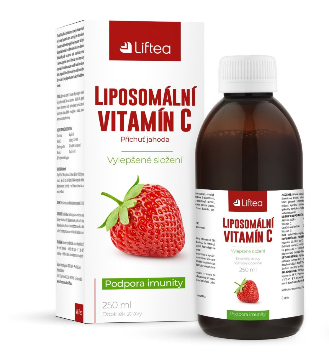 Liftea Liposomální vitamín C příchuť jahoda 250 ml Liftea