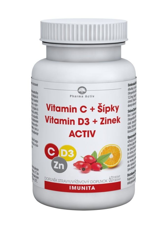 Pharma Activ Vitamin C + Šípky Vitamin D3 + Zinek ACTIV 60 tablet Pharma Activ