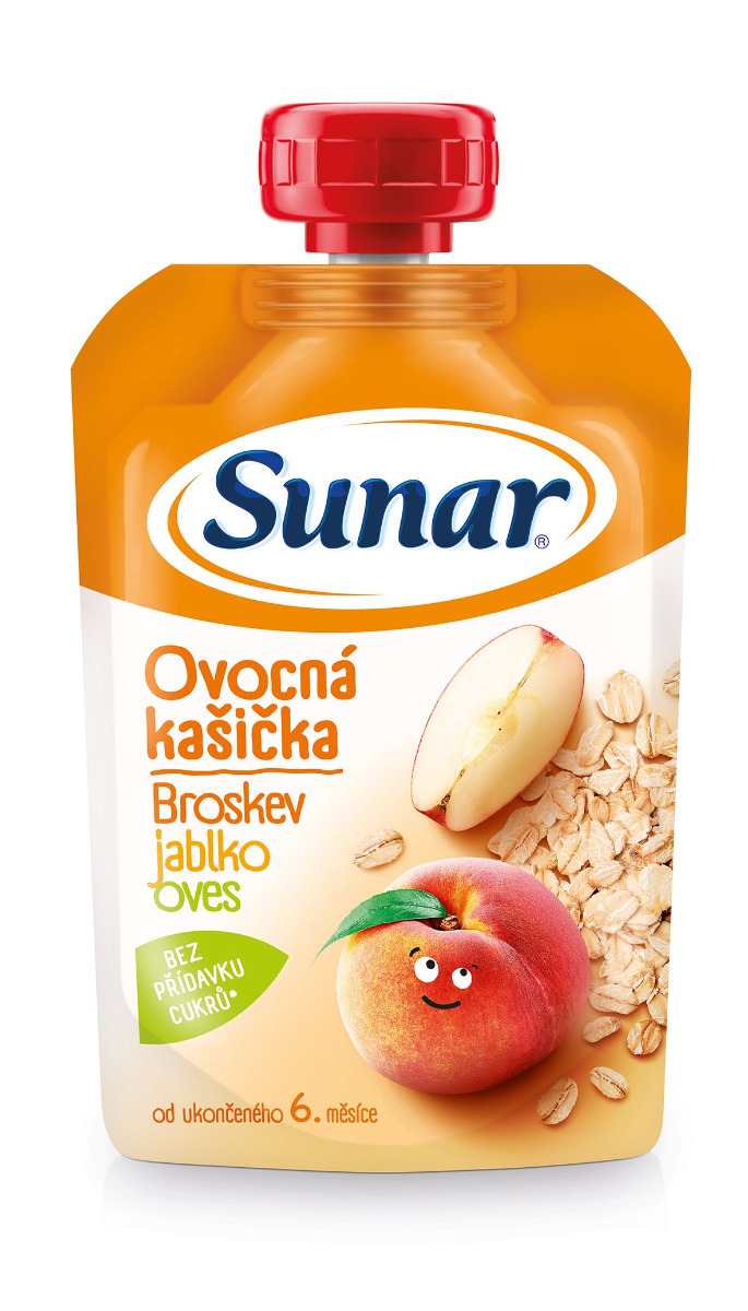 Sunar Ovocná kašička broskev jablko ovesné vločky 120 g Sunar