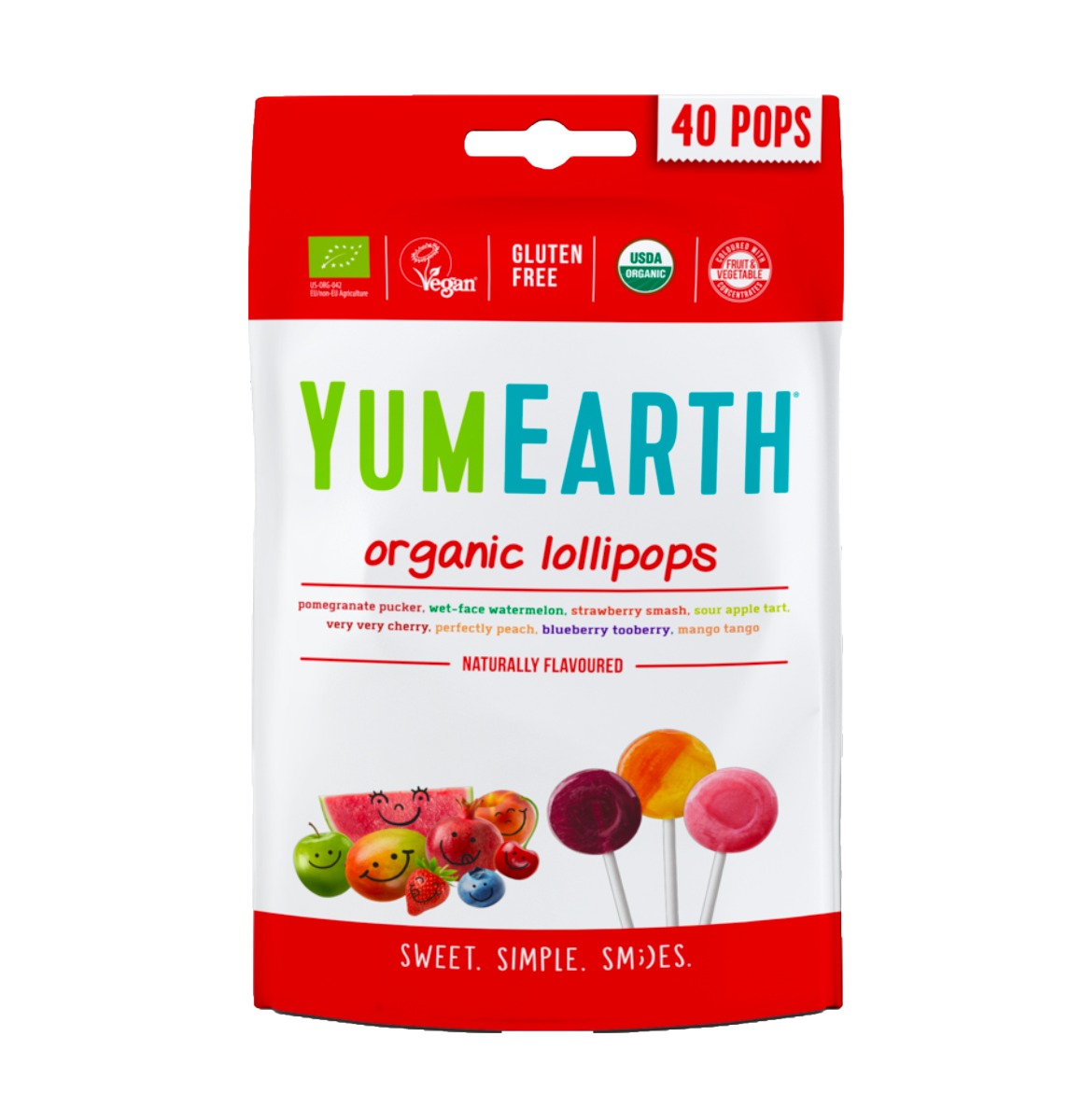 YumEarth BIO Ovocná lízátka mix 8 příchutí 40 ks 241 g YumEarth